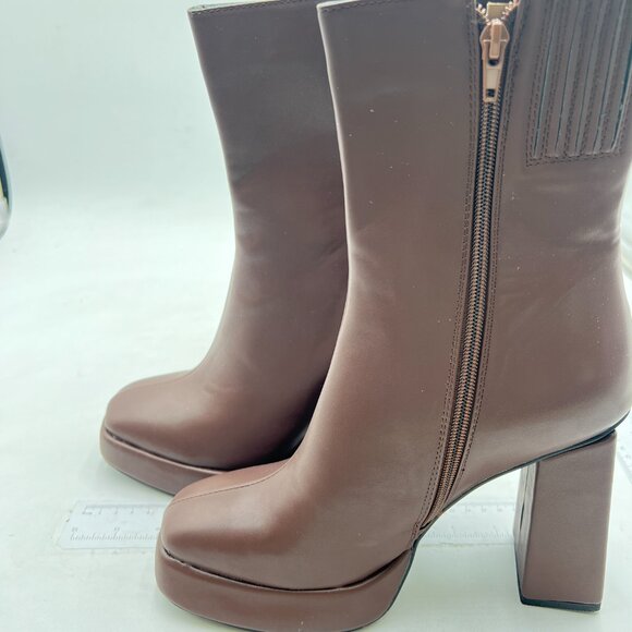 Women's Black Platform Ankle Boots High Chunky Block Heel Square Toe Boots Brown - Picture 2 of 5